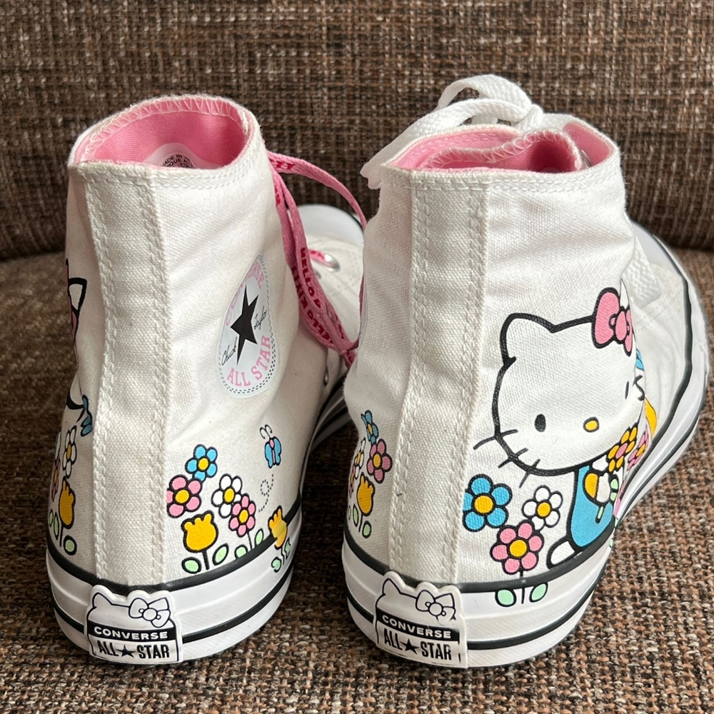 Hello Kitty High Top Hi-Top Pink White Chuck Taylor Converse Shoes, Women's 11
